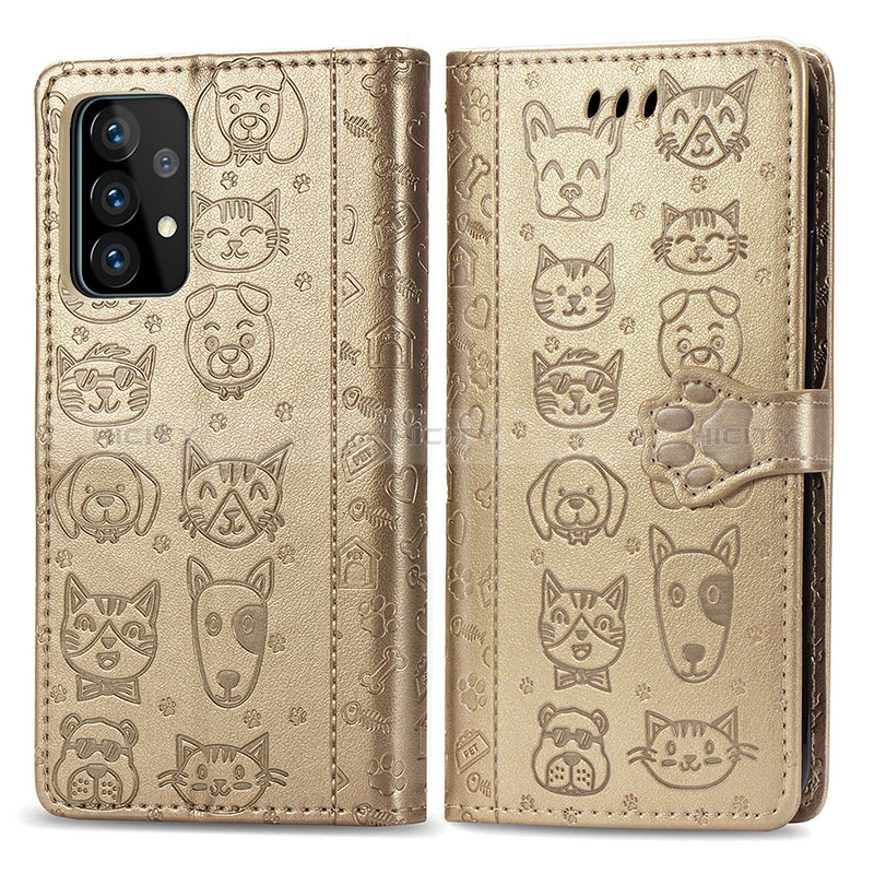 Leather Case Stands Fashionable Pattern Flip Cover Holder S03D for Samsung Galaxy A72 5G Gold