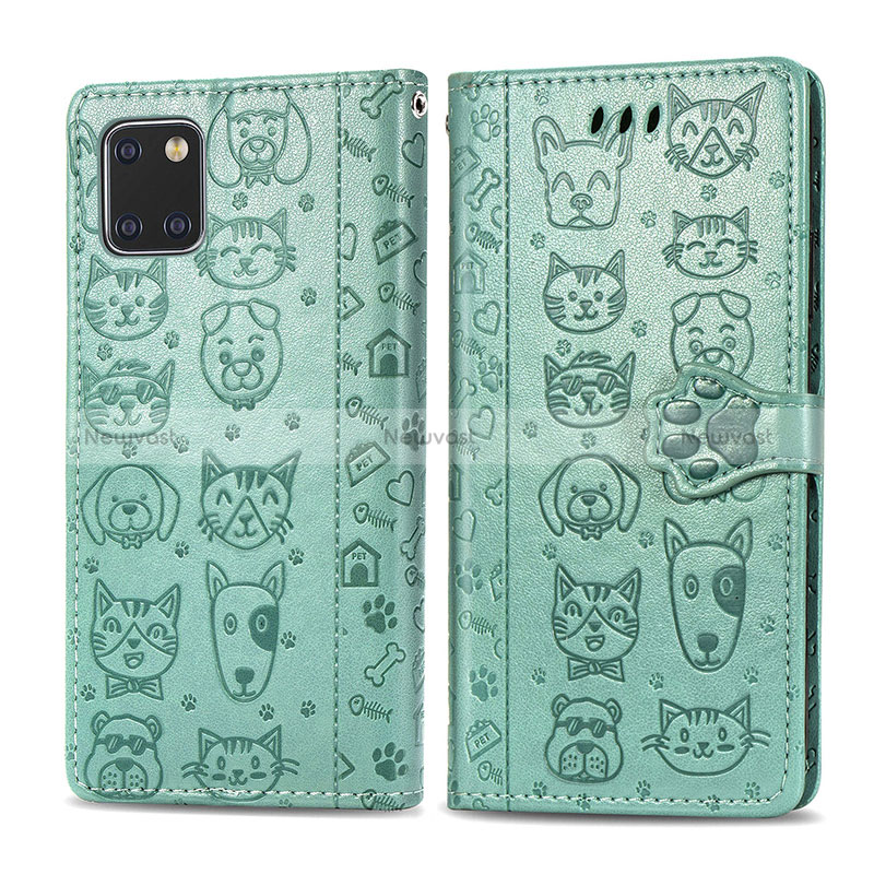 Leather Case Stands Fashionable Pattern Flip Cover Holder S03D for Samsung Galaxy A81 Green