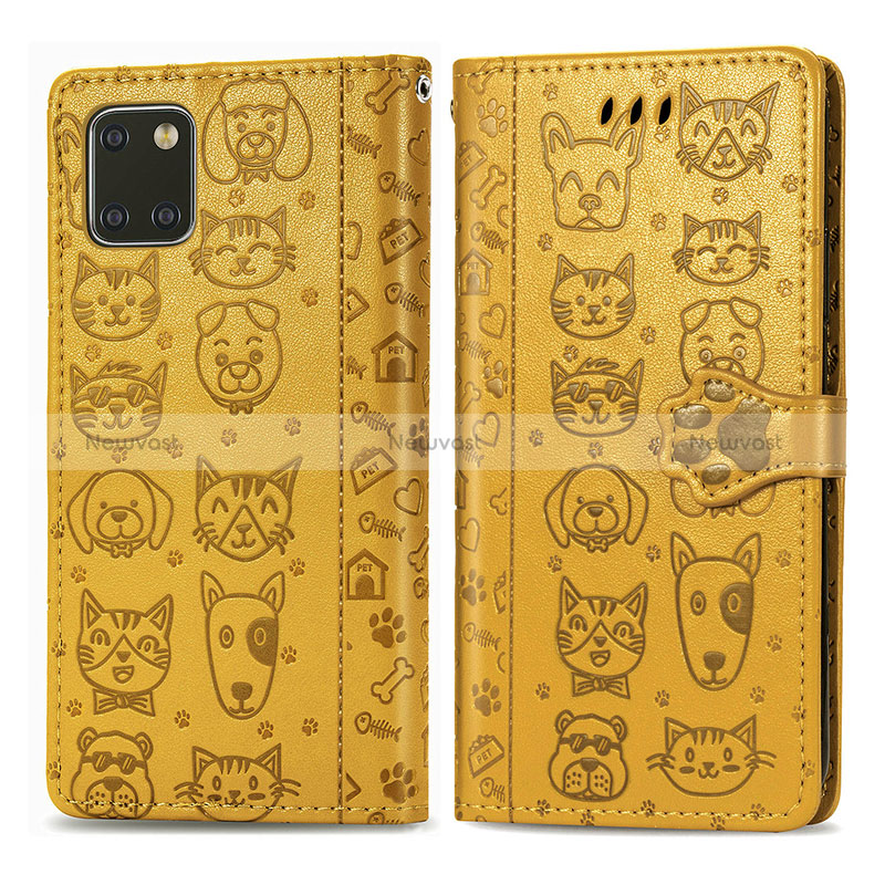 Leather Case Stands Fashionable Pattern Flip Cover Holder S03D for Samsung Galaxy A81 Yellow