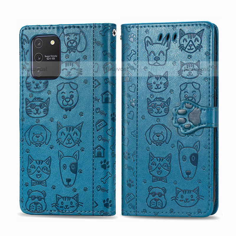 Leather Case Stands Fashionable Pattern Flip Cover Holder S03D for Samsung Galaxy A91 Blue