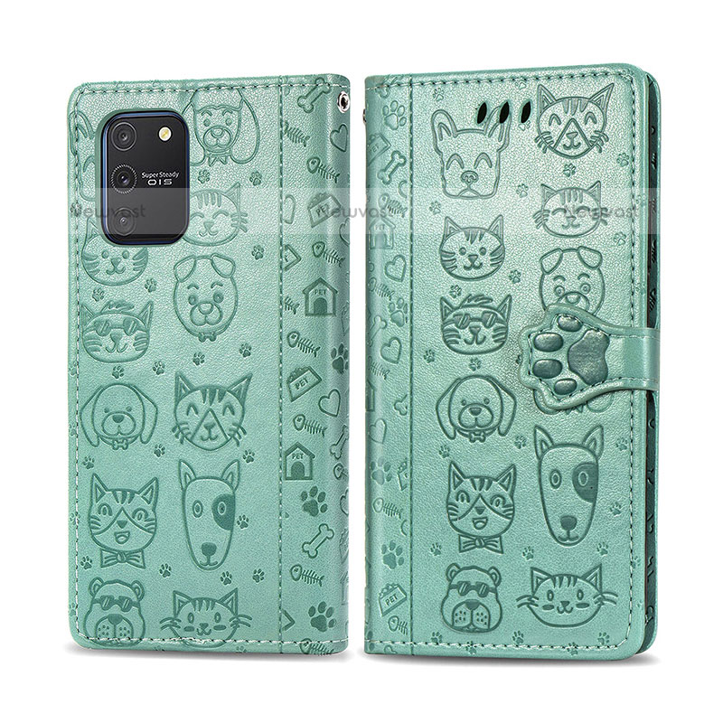 Leather Case Stands Fashionable Pattern Flip Cover Holder S03D for Samsung Galaxy A91 Green