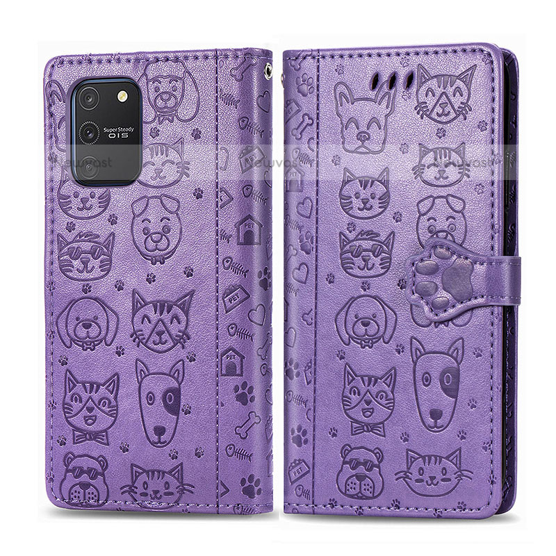 Leather Case Stands Fashionable Pattern Flip Cover Holder S03D for Samsung Galaxy A91 Purple