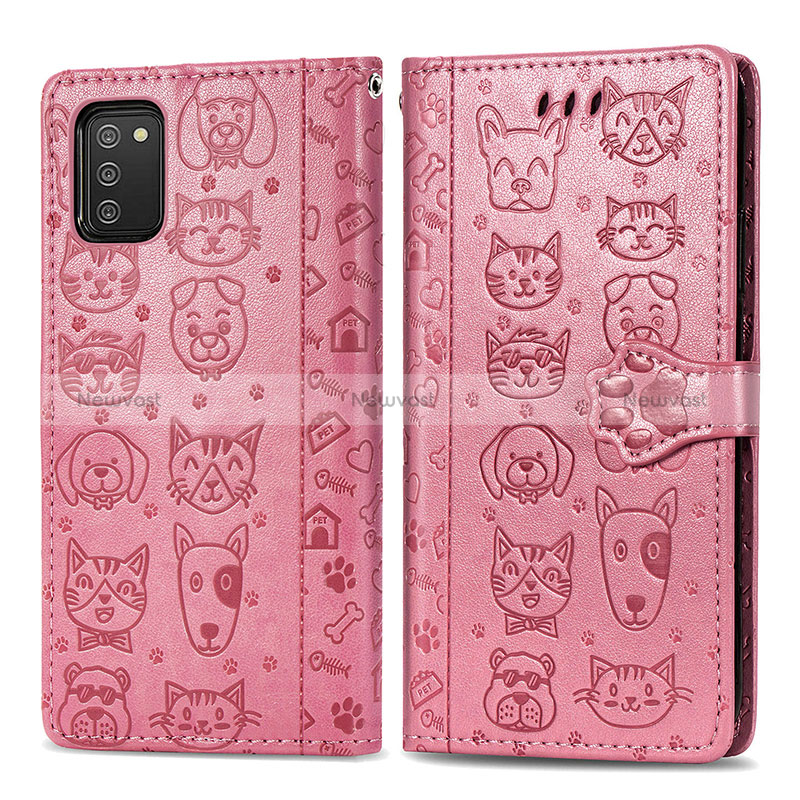 Leather Case Stands Fashionable Pattern Flip Cover Holder S03D for Samsung Galaxy F02S SM-E025F Rose Gold