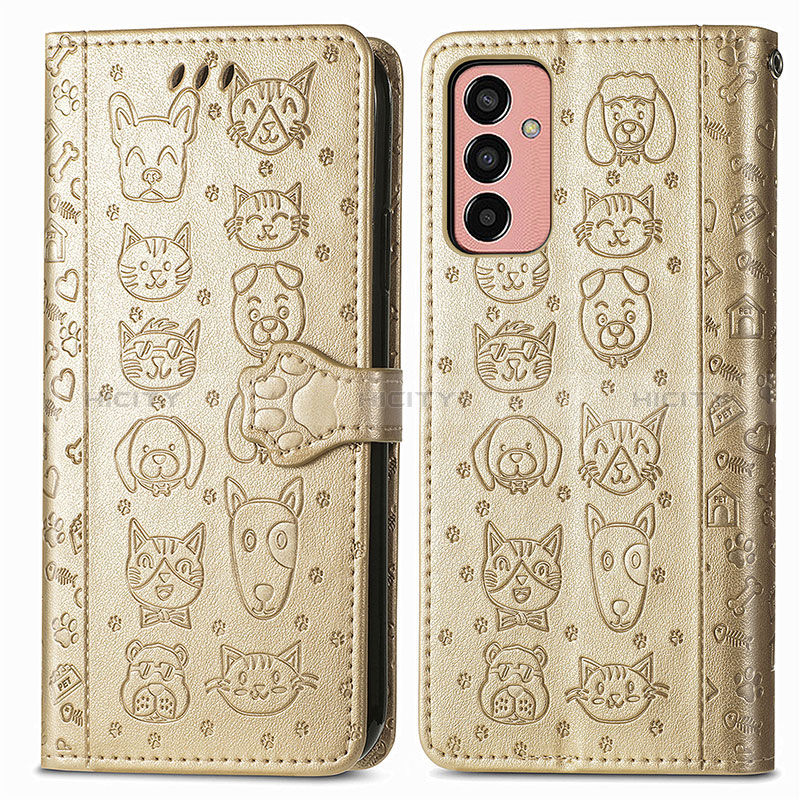 Leather Case Stands Fashionable Pattern Flip Cover Holder S03D for Samsung Galaxy F13 4G Gold