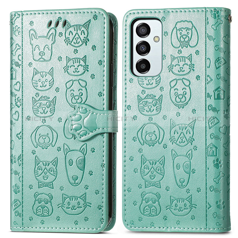 Leather Case Stands Fashionable Pattern Flip Cover Holder S03D for Samsung Galaxy F23 5G Green