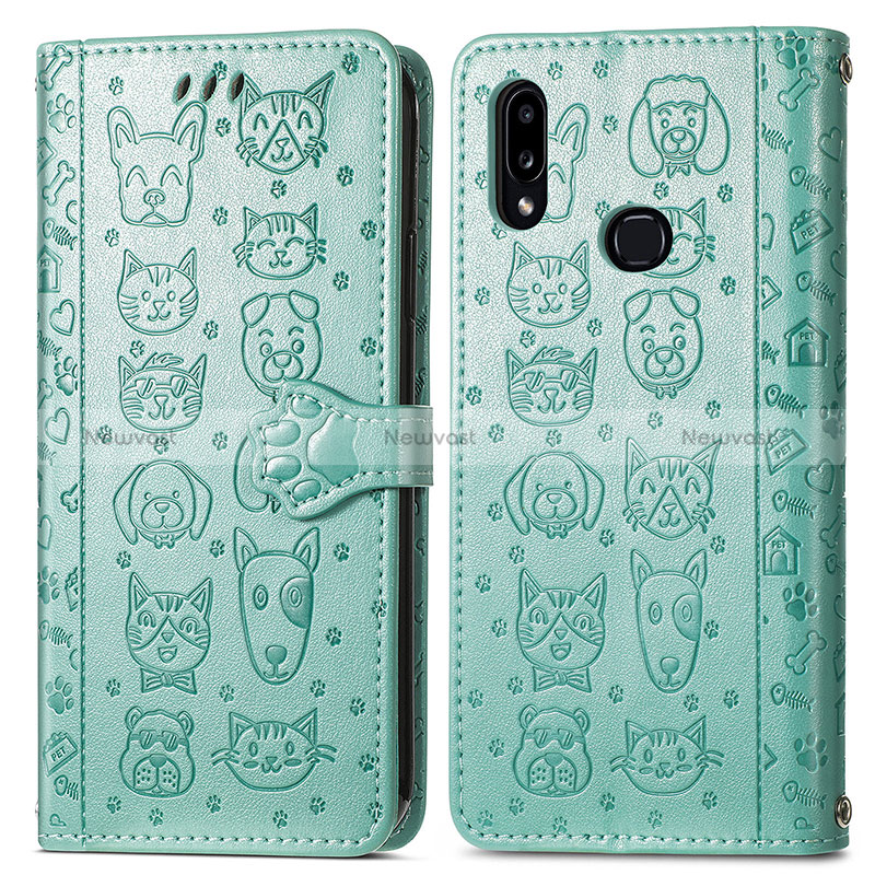 Leather Case Stands Fashionable Pattern Flip Cover Holder S03D for Samsung Galaxy M01s Green