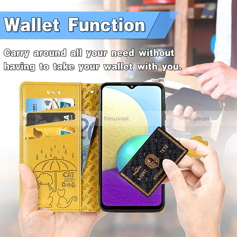 Leather Case Stands Fashionable Pattern Flip Cover Holder S03D for Samsung Galaxy M02