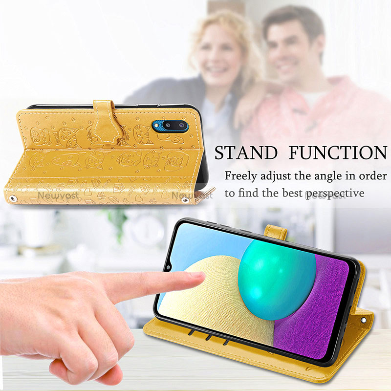 Leather Case Stands Fashionable Pattern Flip Cover Holder S03D for Samsung Galaxy M02