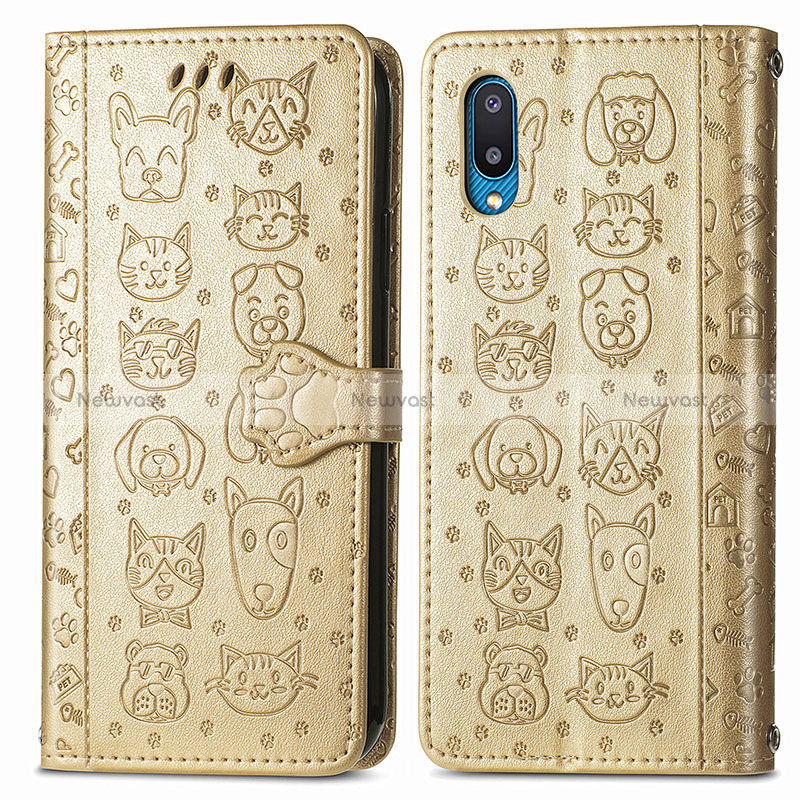 Leather Case Stands Fashionable Pattern Flip Cover Holder S03D for Samsung Galaxy M02 Gold