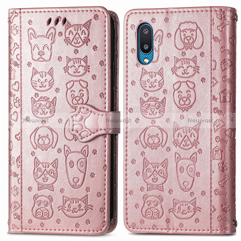 Leather Case Stands Fashionable Pattern Flip Cover Holder S03D for Samsung Galaxy M02 Pink