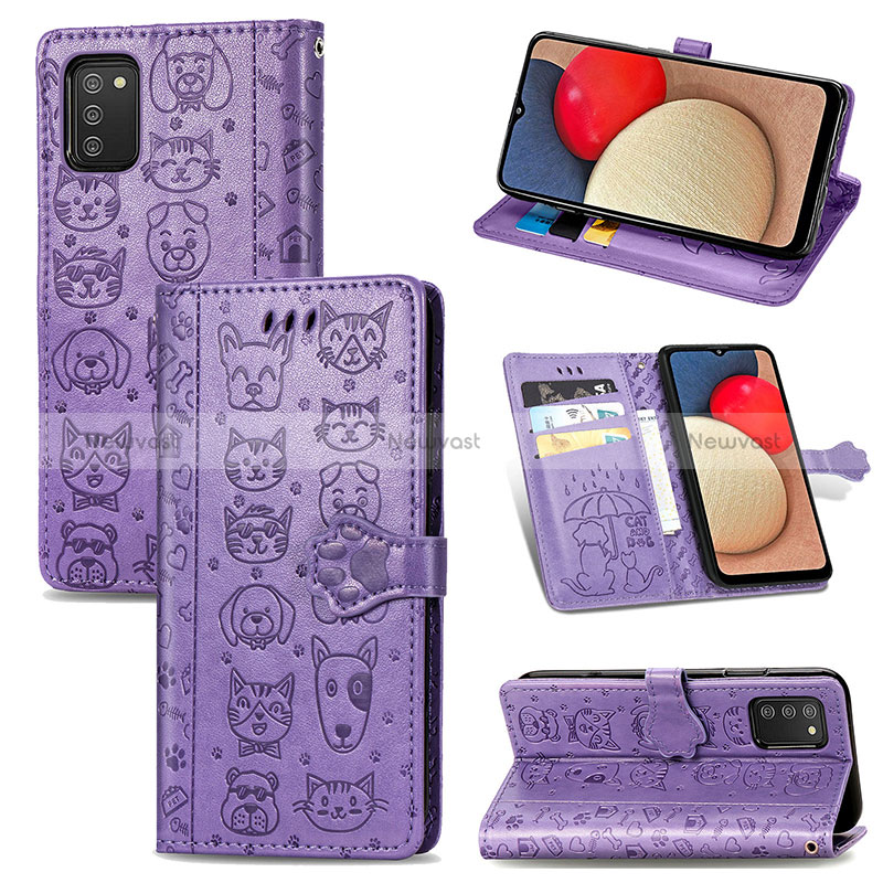 Leather Case Stands Fashionable Pattern Flip Cover Holder S03D for Samsung Galaxy M02s