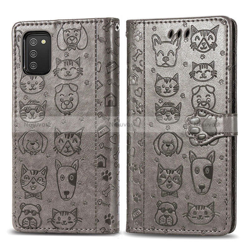 Leather Case Stands Fashionable Pattern Flip Cover Holder S03D for Samsung Galaxy M02s Gray