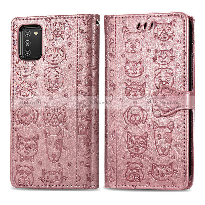 Leather Case Stands Fashionable Pattern Flip Cover Holder S03D for Samsung Galaxy M02s Pink