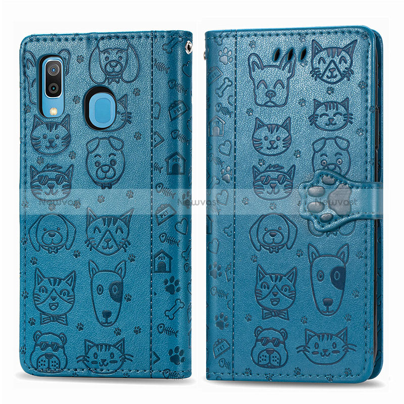 Leather Case Stands Fashionable Pattern Flip Cover Holder S03D for Samsung Galaxy M10S Blue