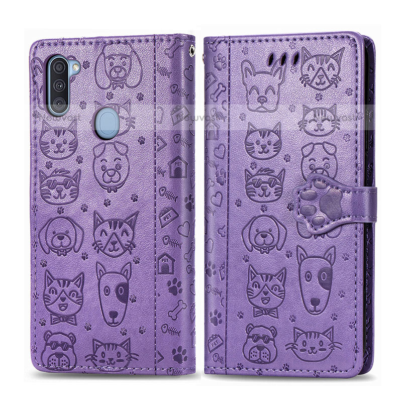 Leather Case Stands Fashionable Pattern Flip Cover Holder S03D for Samsung Galaxy M11 Purple