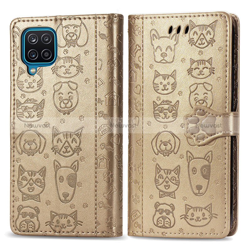 Leather Case Stands Fashionable Pattern Flip Cover Holder S03D for Samsung Galaxy M12 Gold