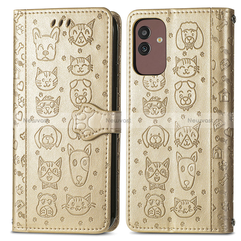 Leather Case Stands Fashionable Pattern Flip Cover Holder S03D for Samsung Galaxy M13 5G Gold