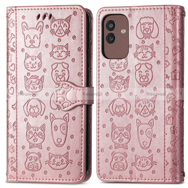 Leather Case Stands Fashionable Pattern Flip Cover Holder S03D for Samsung Galaxy M13 5G Pink