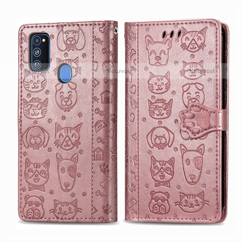 Leather Case Stands Fashionable Pattern Flip Cover Holder S03D for Samsung Galaxy M30s Pink