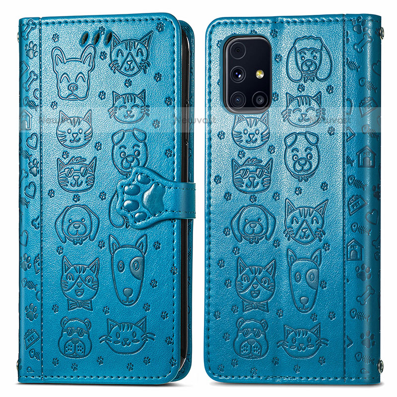 Leather Case Stands Fashionable Pattern Flip Cover Holder S03D for Samsung Galaxy M31s Blue