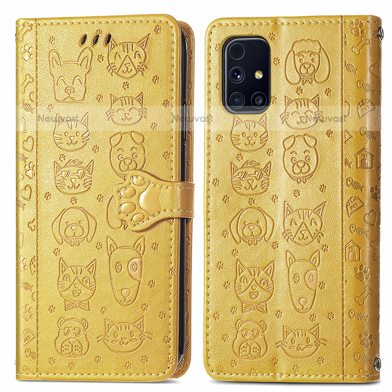 Leather Case Stands Fashionable Pattern Flip Cover Holder S03D for Samsung Galaxy M31s Yellow