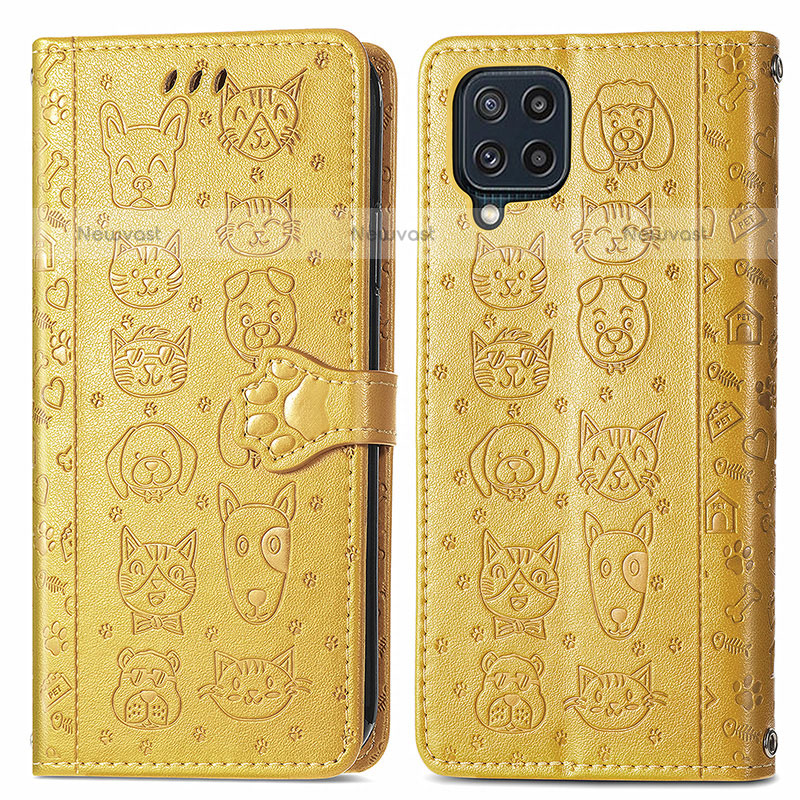 Leather Case Stands Fashionable Pattern Flip Cover Holder S03D for Samsung Galaxy M32 4G