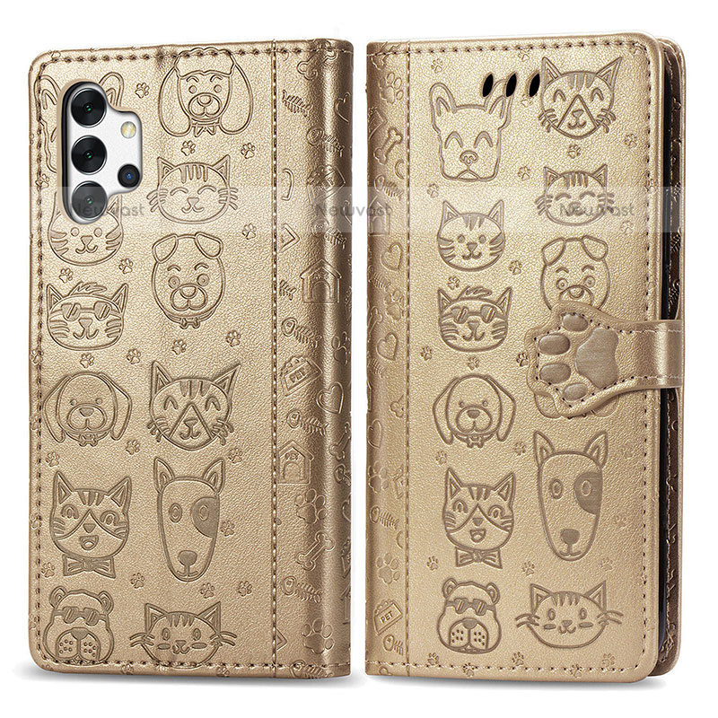 Leather Case Stands Fashionable Pattern Flip Cover Holder S03D for Samsung Galaxy M32 5G