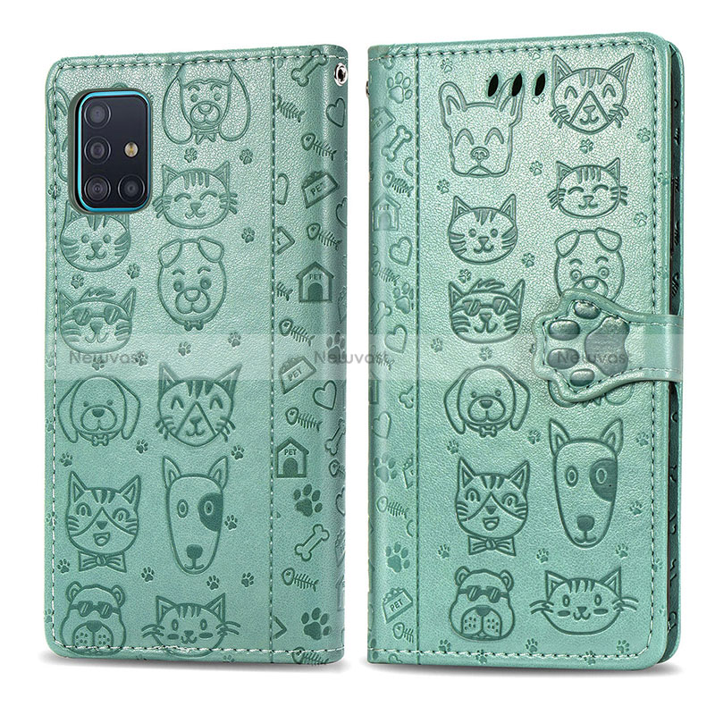 Leather Case Stands Fashionable Pattern Flip Cover Holder S03D for Samsung Galaxy M40S Green