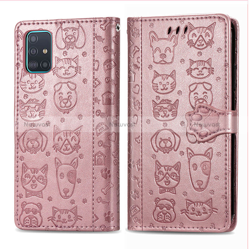 Leather Case Stands Fashionable Pattern Flip Cover Holder S03D for Samsung Galaxy M40S Pink