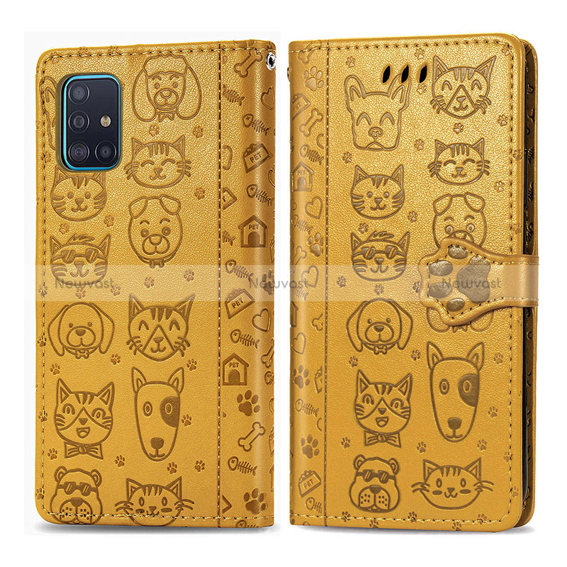 Leather Case Stands Fashionable Pattern Flip Cover Holder S03D for Samsung Galaxy M40S Yellow