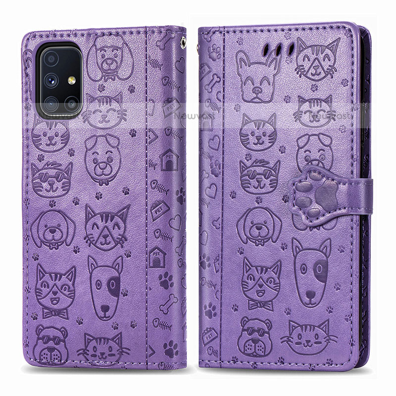 Leather Case Stands Fashionable Pattern Flip Cover Holder S03D for Samsung Galaxy M51 Purple