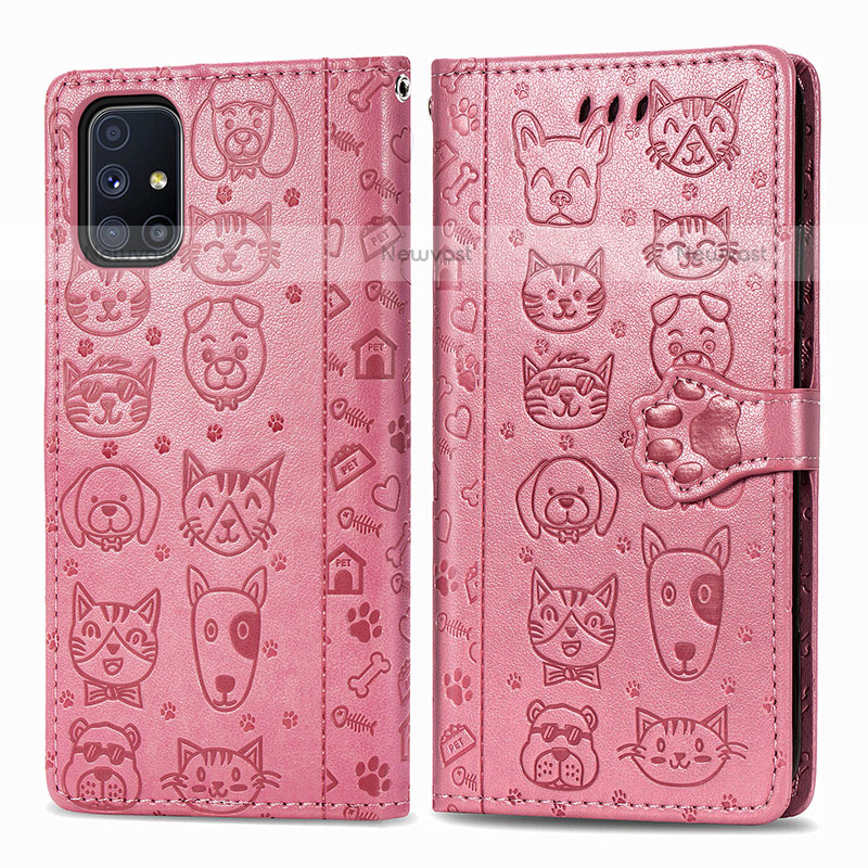 Leather Case Stands Fashionable Pattern Flip Cover Holder S03D for Samsung Galaxy M51 Rose Gold