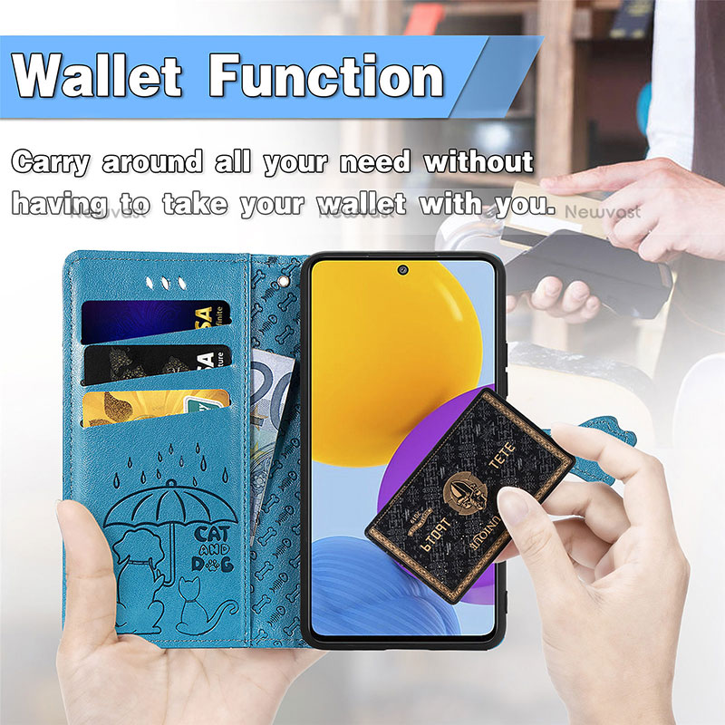 Leather Case Stands Fashionable Pattern Flip Cover Holder S03D for Samsung Galaxy M52 5G