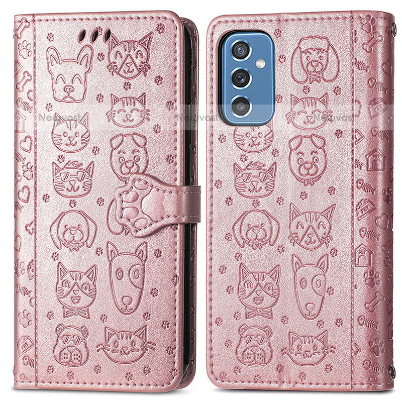 Leather Case Stands Fashionable Pattern Flip Cover Holder S03D for Samsung Galaxy M52 5G Pink