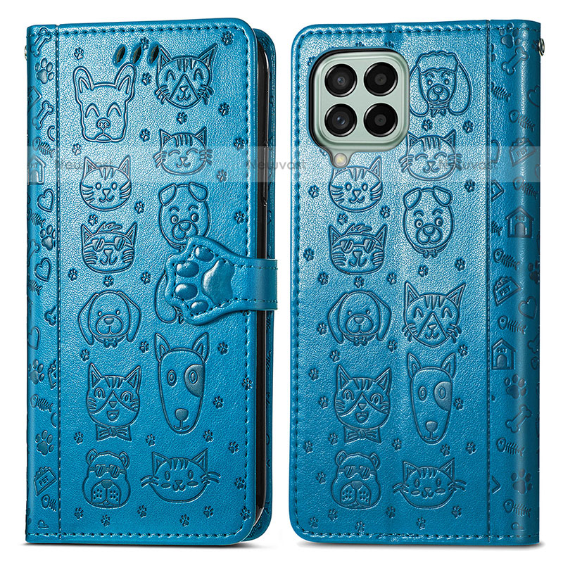 Leather Case Stands Fashionable Pattern Flip Cover Holder S03D for Samsung Galaxy M53 5G Blue