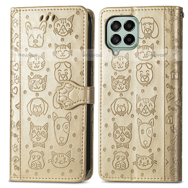 Leather Case Stands Fashionable Pattern Flip Cover Holder S03D for Samsung Galaxy M53 5G Gold