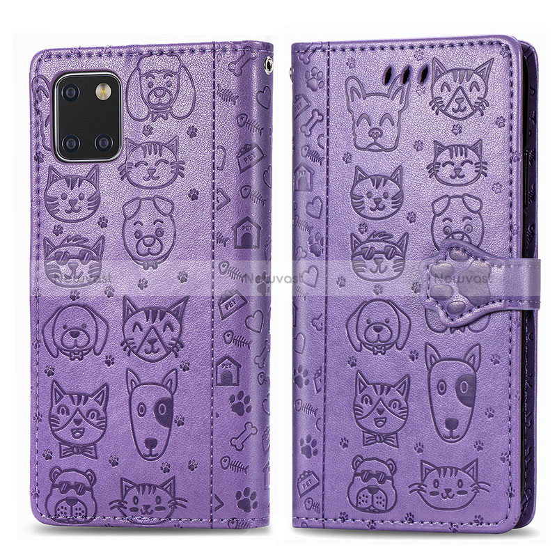 Leather Case Stands Fashionable Pattern Flip Cover Holder S03D for Samsung Galaxy M60s Purple
