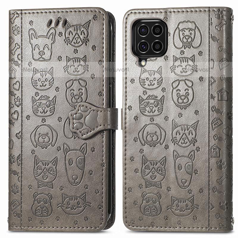 Leather Case Stands Fashionable Pattern Flip Cover Holder S03D for Samsung Galaxy M62 4G Gray