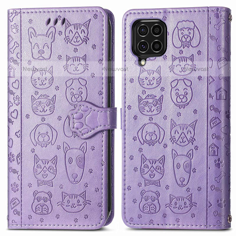 Leather Case Stands Fashionable Pattern Flip Cover Holder S03D for Samsung Galaxy M62 4G Purple