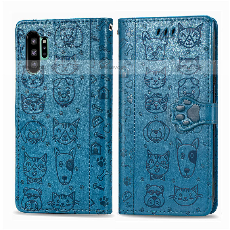 Leather Case Stands Fashionable Pattern Flip Cover Holder S03D for Samsung Galaxy Note 10 Plus 5G Blue