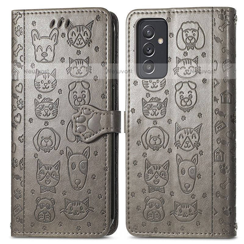 Leather Case Stands Fashionable Pattern Flip Cover Holder S03D for Samsung Galaxy Quantum2 5G Gray