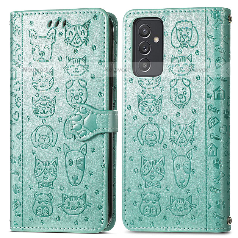 Leather Case Stands Fashionable Pattern Flip Cover Holder S03D for Samsung Galaxy Quantum2 5G Green