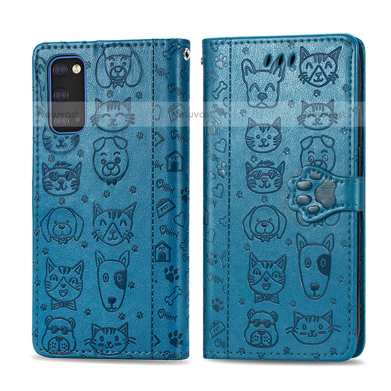 Leather Case Stands Fashionable Pattern Flip Cover Holder S03D for Samsung Galaxy S20 5G Blue