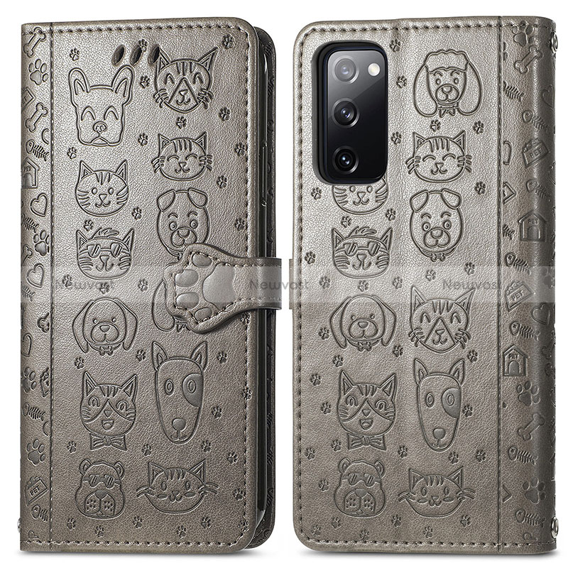 Leather Case Stands Fashionable Pattern Flip Cover Holder S03D for Samsung Galaxy S20 FE (2022) 5G Gray