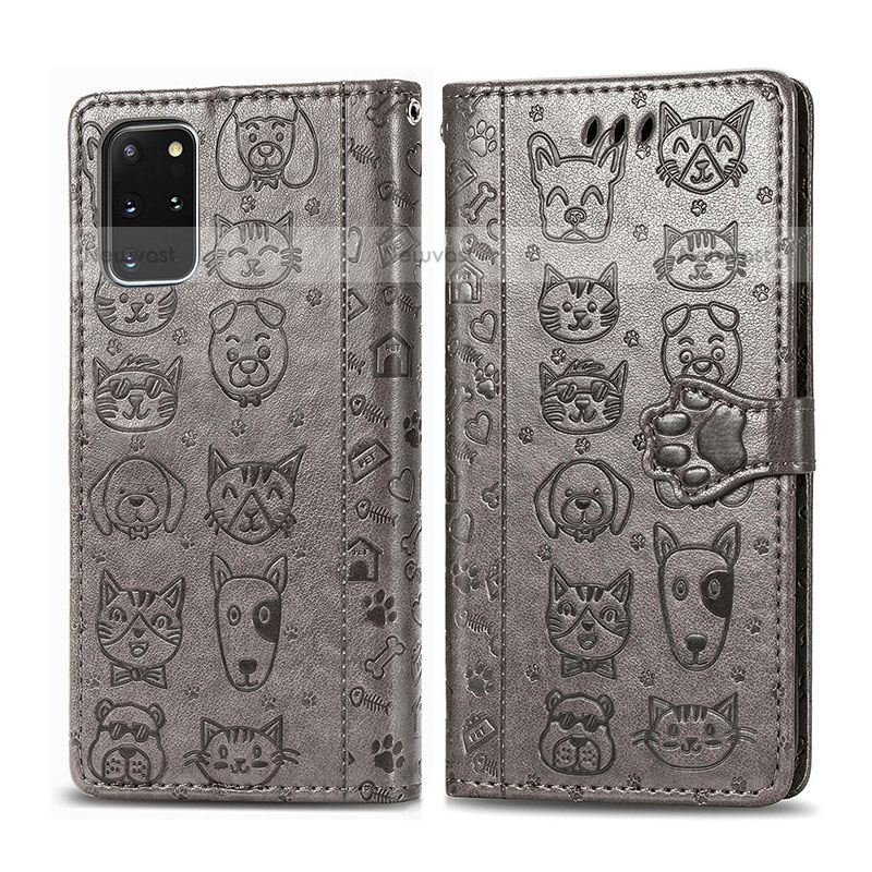 Leather Case Stands Fashionable Pattern Flip Cover Holder S03D for Samsung Galaxy S20 Plus 5G Gray