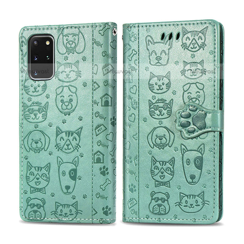 Leather Case Stands Fashionable Pattern Flip Cover Holder S03D for Samsung Galaxy S20 Plus Green