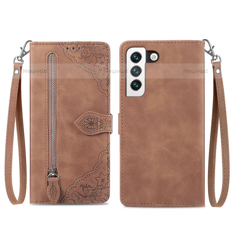 Leather Case Stands Fashionable Pattern Flip Cover Holder S03D for Samsung Galaxy S21 Plus 5G Brown