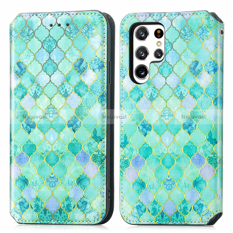 Leather Case Stands Fashionable Pattern Flip Cover Holder S03D for Samsung Galaxy S24 Ultra 5G