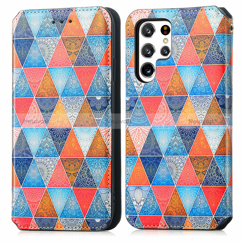 Leather Case Stands Fashionable Pattern Flip Cover Holder S03D for Samsung Galaxy S24 Ultra 5G