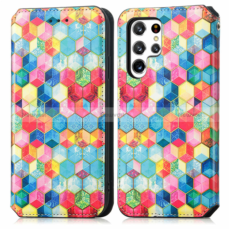 Leather Case Stands Fashionable Pattern Flip Cover Holder S03D for Samsung Galaxy S24 Ultra 5G